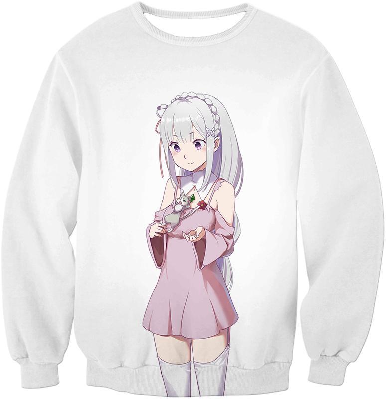 OtakuForm-OP Hoodie Sweatshirt / US XXS (Asian XS) Re:Zero Anime Girl Princess Emilia Cute White Hoodie - Re:Zero Hoodie