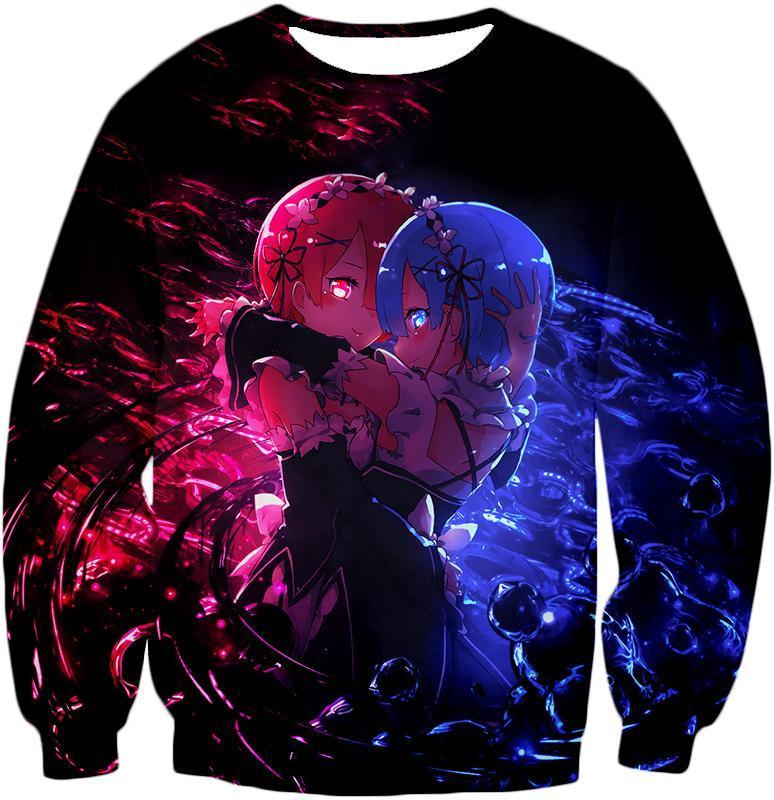 OtakuForm-OP Sweatshirt Sweatshirt / US XXS (Asian XS) Re:Zero Wonderful Anime Twin Maids Rem and Ram Cute Black Sweatshirt - Re:Zero Anime Sweatshirt