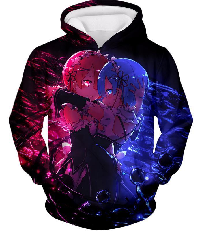 OtakuForm-OP Sweatshirt Hoodie / US XXS (Asian XS) Re:Zero Wonderful Anime Twin Maids Rem and Ram Cute Black Sweatshirt - Re:Zero Anime Sweatshirt