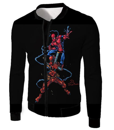 OtakuForm-OP Jacket Jacket / XXS Super Cool Spiderman and Deadpool Action Black Jacket