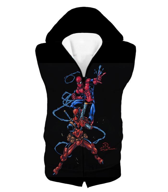 OtakuForm-OP Jacket Hooded Tank Top / XXS Super Cool Spiderman and Deadpool Action Black Jacket