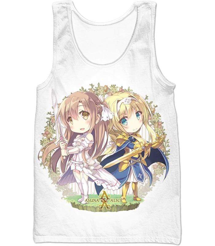 OtakuForm-OP T-Shirt Tank Top / XXS Sword Art Online Anime Girl Asuna and Alice Cool Anime Promo White T-Shirt  - Sword Art Online T-Shirt