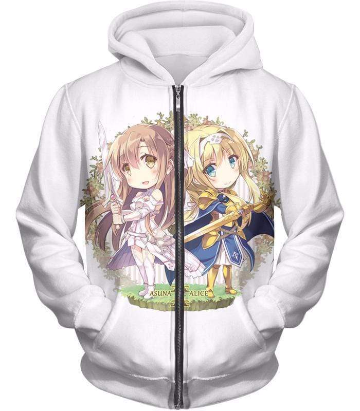 OtakuForm-OP T-Shirt Zip Up Hoodie / XXS Sword Art Online Anime Girl Asuna and Alice Cool Anime Promo White T-Shirt  - Sword Art Online T-Shirt
