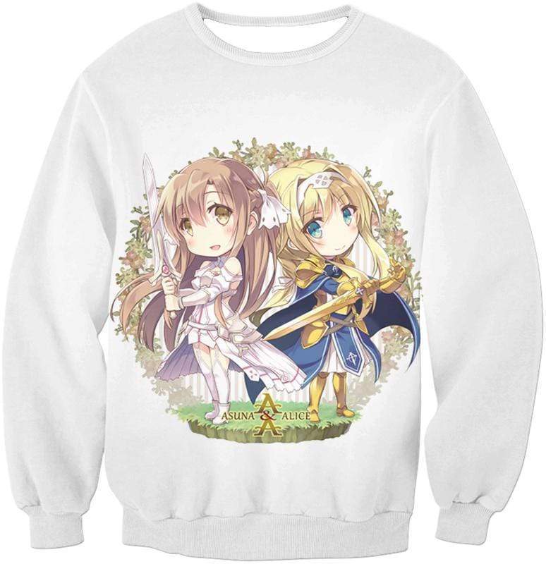 OtakuForm-OP T-Shirt Sweatshirt / XXS Sword Art Online Anime Girl Asuna and Alice Cool Anime Promo White T-Shirt  - Sword Art Online T-Shirt