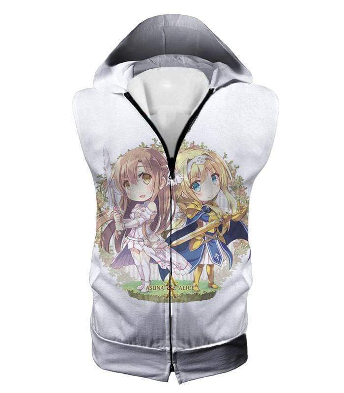 OtakuForm-OP T-Shirt Hooded Tank Top / XXS Sword Art Online Anime Girl Asuna and Alice Cool Anime Promo White T-Shirt  - Sword Art Online T-Shirt