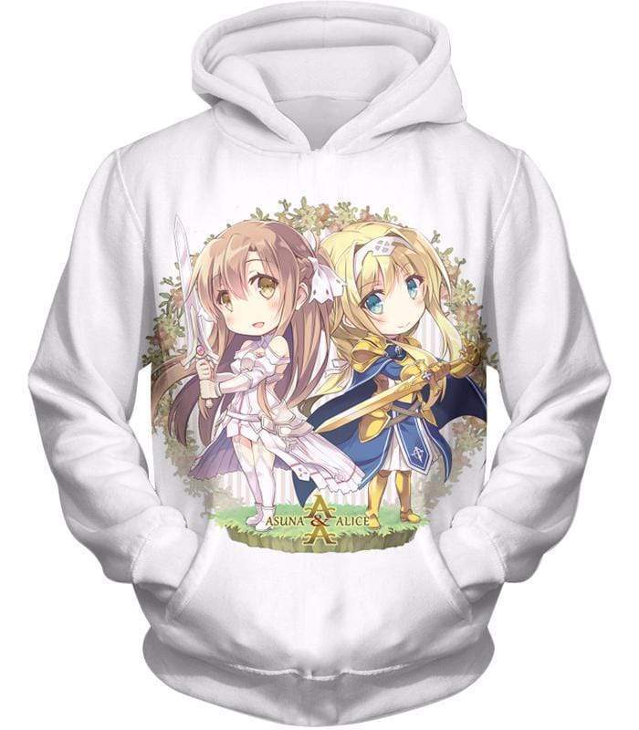 OtakuForm-OP T-Shirt Hoodie / XXS Sword Art Online Anime Girl Asuna and Alice Cool Anime Promo White T-Shirt  - Sword Art Online T-Shirt