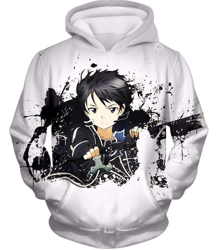 OtakuForm-OP Sweatshirt Hoodie / XXS Sword Art Online Cool Hero Kirigaya Kazuto aka Kirito Action White Sweatshirt - Sword Art Online Sweater