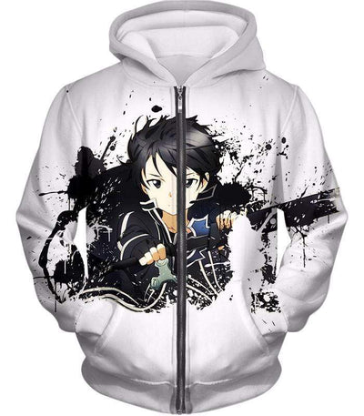 OtakuForm-OP Sweatshirt Zip Up Hoodie / XXS Sword Art Online Cool Hero Kirigaya Kazuto aka Kirito Action White Sweatshirt - Sword Art Online Sweater