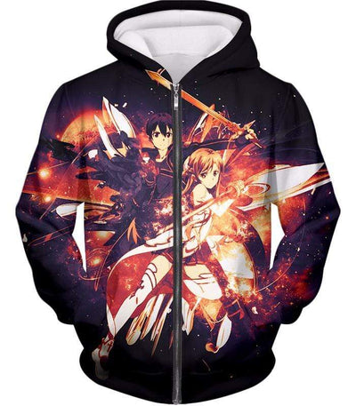OtakuForm-OP Sweatshirt Zip Up Hoodie / XXS Sword Art Online Favourite Action Couple Kirito and Asuna Awesome Anime Graphic Sweatshirt