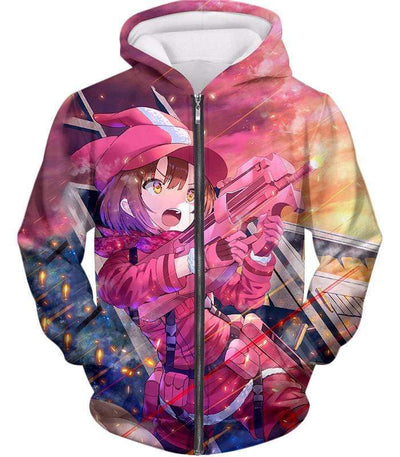 OtakuForm-OP Sweatshirt Zip Up Hoodie / XXS Sword Art Online Pink Devil LLENN Action Gun Gale Online Player Graphic Sweatshirt - SAO Merch Sweater