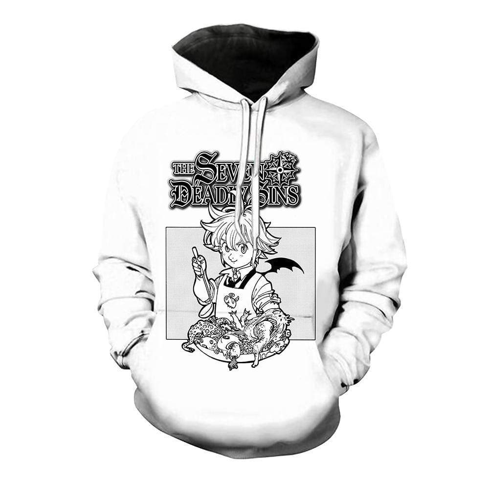 Anime Merchandise Hoodie M / White The Seven Deadly Sins Hoodie - Meliodas Serving Gluttony Hoodies