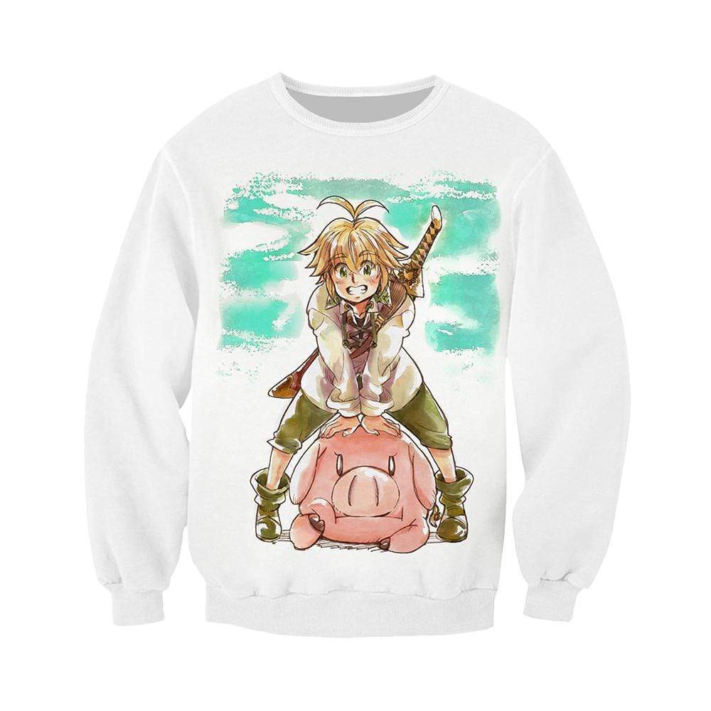 Anime Merchandise Sweatshirt M / White The Seven Deadly Sins Sweater - Meliodas and Hawk Pullover Sweater