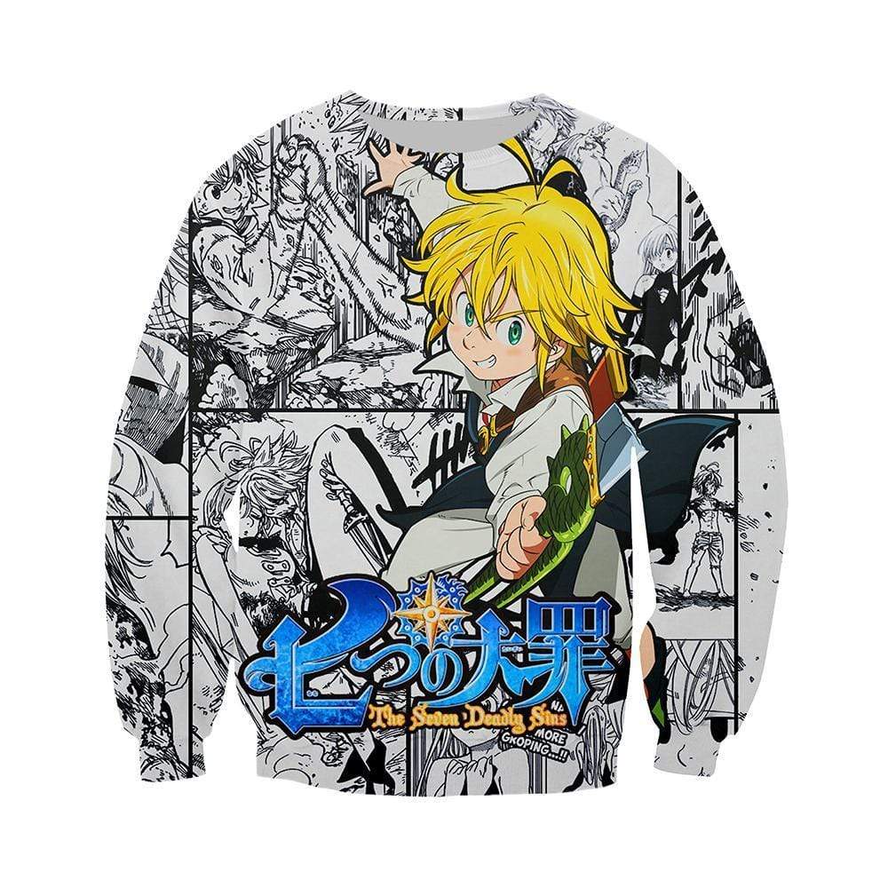 Anime Merchandise Sweatshirt M / White The Seven Deadly Sins Sweater - Meliodas Multi-Image Pullover Sweater