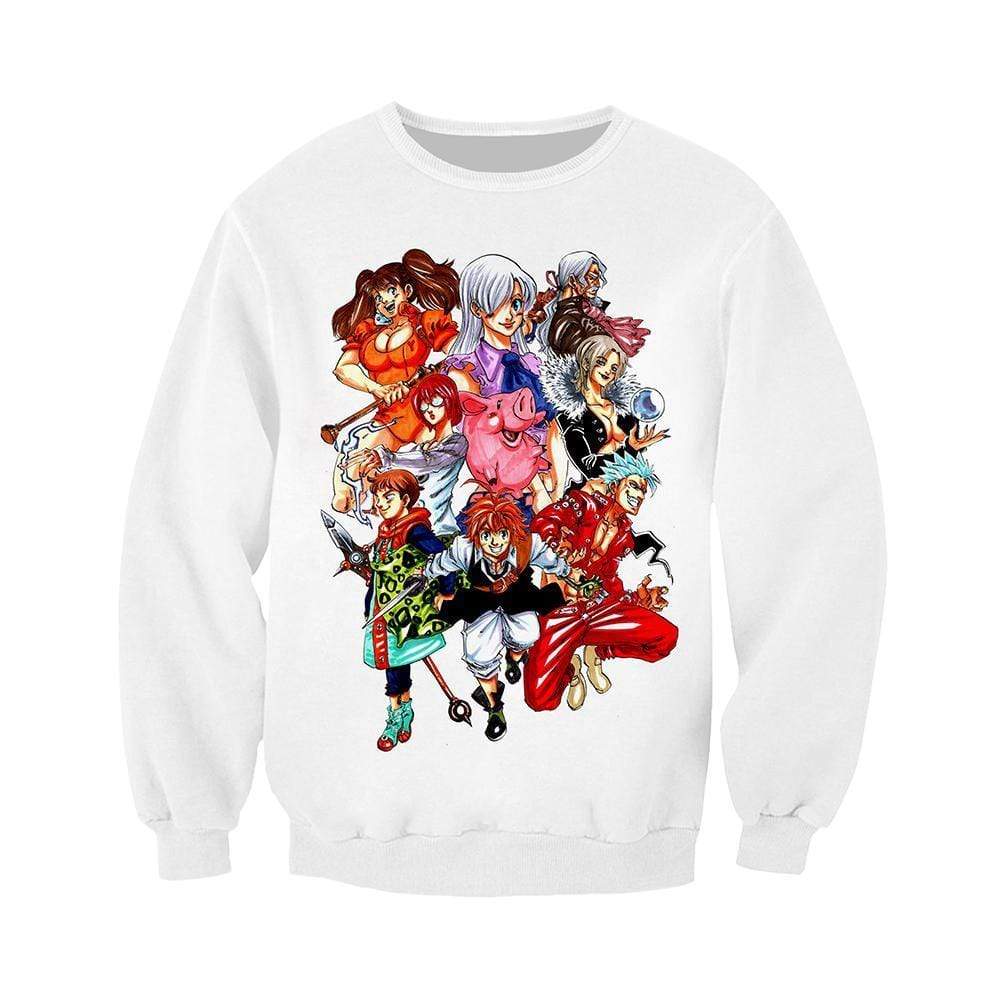 Anime Merchandise Sweatshirt M / White The Seven Deadly Sins Sweater  - Nanatsu no Taizai Sweater Sweatshirt
