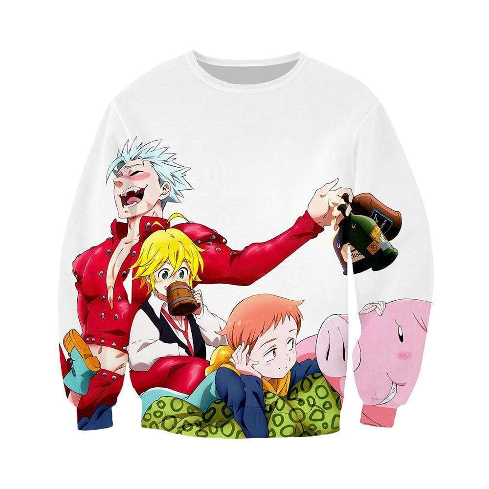 Anime Merchandise Sweatshirt M The Seven Deadly Sins Sweatshirt - King, Meliodas and Ban Trio Sweatshirt