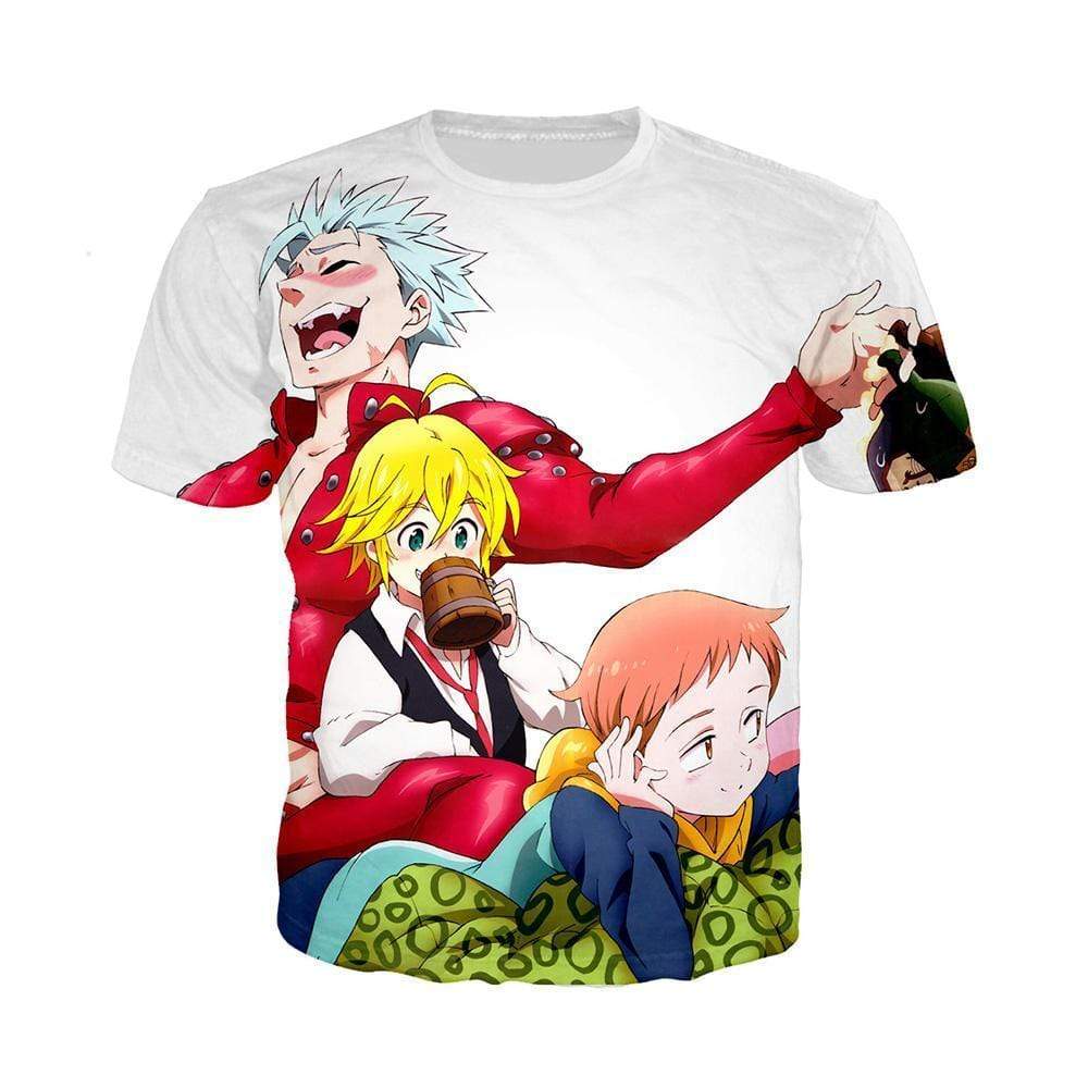 Anime Merchandise T-Shirt M The Seven Deadly Sins T-Shirt - King, Meliodas and Ban Trio T-Shirt