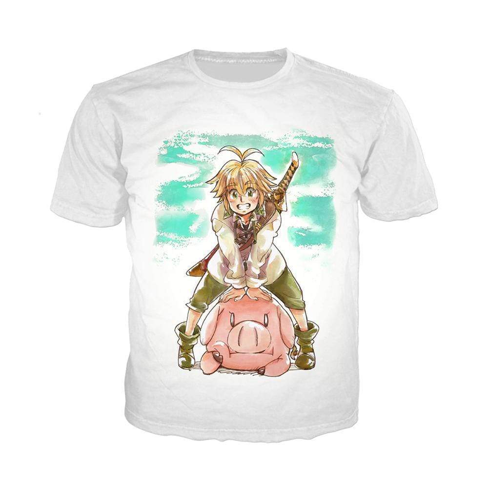 Anime Merchandise T-Shirt M / White The Seven Deadly Sins T-shirt - Meliodas and Hawk T-Shirt