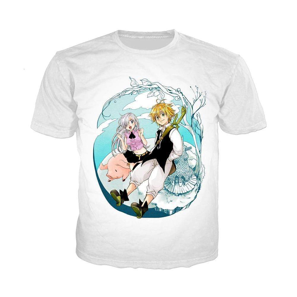 Anime Merchandise T-Shirt M / White The Seven Deadly Sins T-shirt - Meliodas, Elizabeth and Hawk T-Shirt