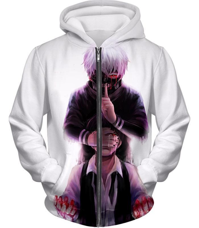 OtakuForm-OP Sweatshirt Zip Up Hoodie / US XXS (Asian XS) Tokyo Ghoul Human Turned Ghoul Ken Kaneki Awesome White Sweatshirt  - Anime Sweatshirt