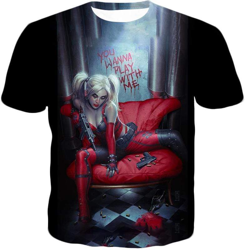 OtakuForm-OP Hoodie T-Shirt / XXS Ultimate Blonde Female DC Villain Crazy Harley Quinn Promo Black Hoodie