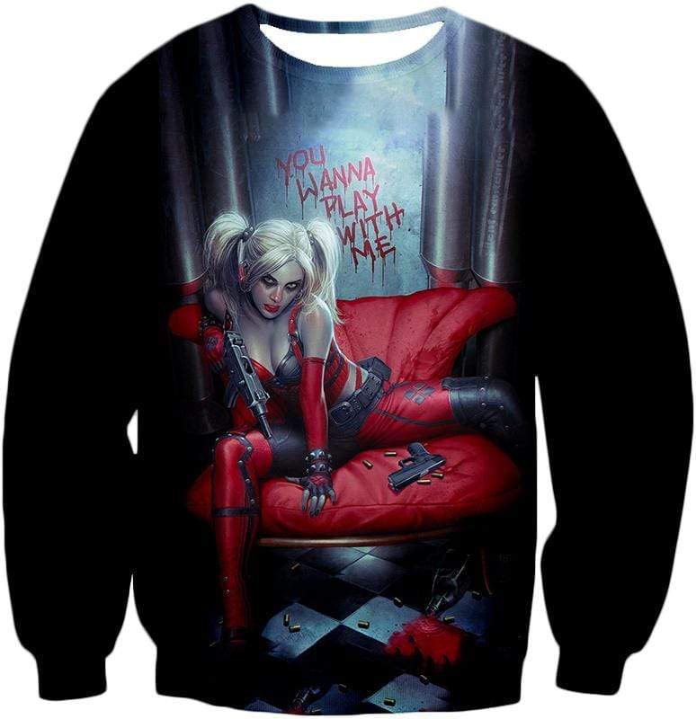 OtakuForm-OP Sweatshirt Sweatshirt / XXS Ultimate Blonde Female DC Villain Crazy Harley Quinn Promo Black Sweatshirt