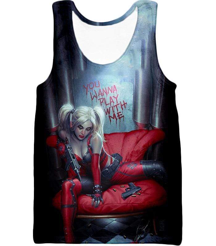 OtakuForm-OP T-Shirt Tank Top / XXS Ultimate Blonde Female DC Villain Crazy Harley Quinn Promo Black T-Shirt