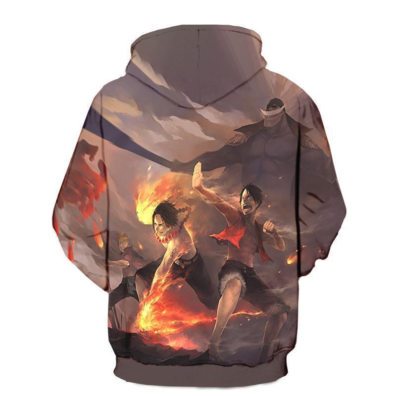 One Piece Hoodie XXS / Pull Over hoodie White Beard and Ace and Luffy Trio - One Piece Anime Zip Up Hoodie