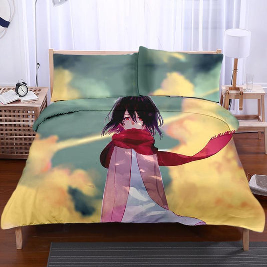 Attack On Titan Bedset TWIN Young Mikasa Ackerman Staring - Attack On Titan 3D Printed Bedset